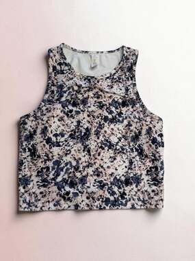 Balance Collection Pink & Grey Spatter Print High Neck Athletic Crop Tank Top